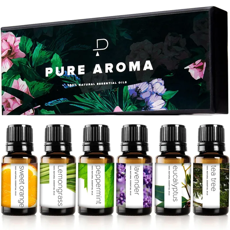 Essential Oils Set by Pure Aroma – Top 6 Aromatherapy Oils Gift Set-6 Pack, 10ml (Eucalyptus, Lavender, Lemongrass, Swee